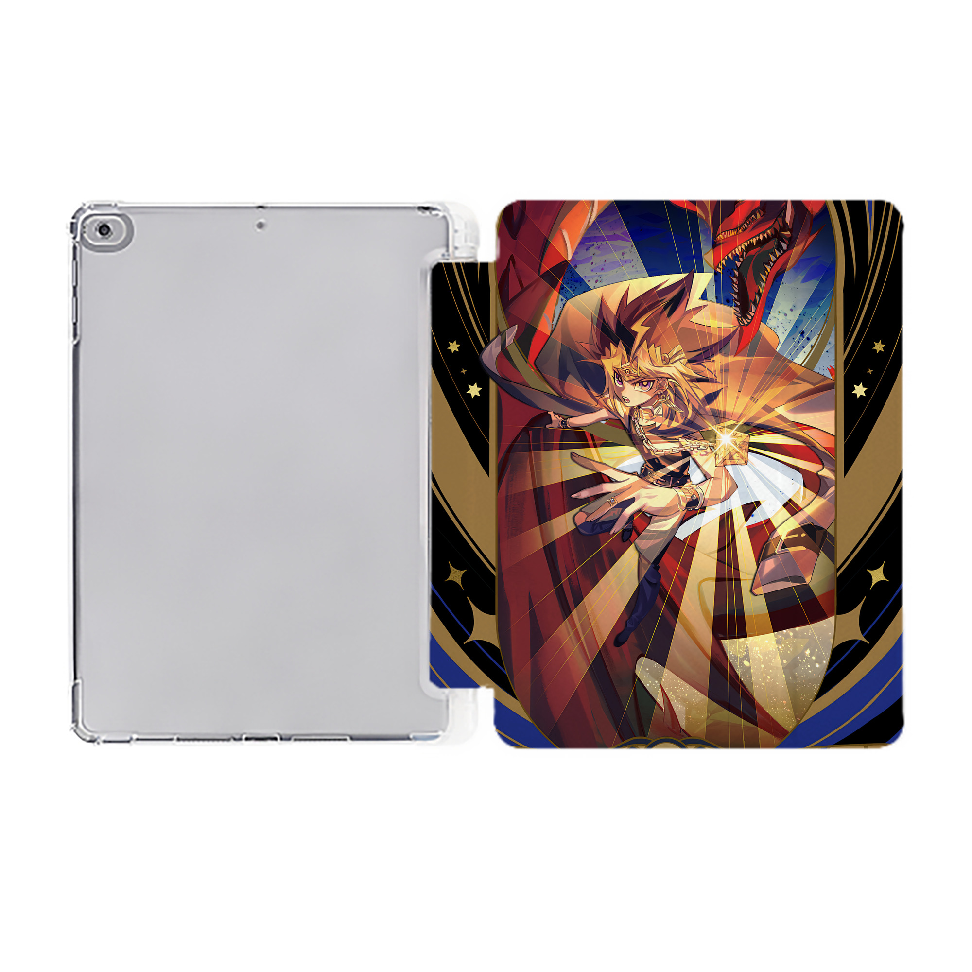 （画像用） 遊☆戯☆王 Yu-Gi-Oh! IPad ケース ペン収納付き 三つ折りスタンド PUレザー×シリコン 対応機種9.5/10.5/10.9インチ
